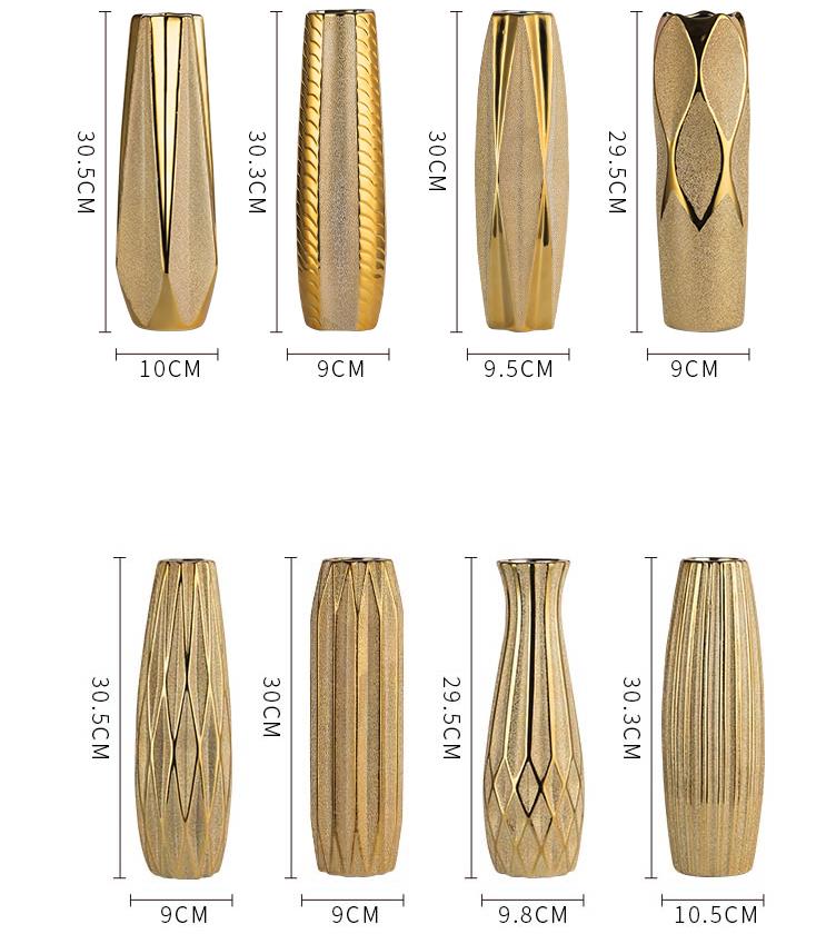 30CM Luxus Europa Gold Keramik Vase, Home Decor Kreatives Design Porzellan, Dekorative Blumenvase Für Hochzeitsdekoration