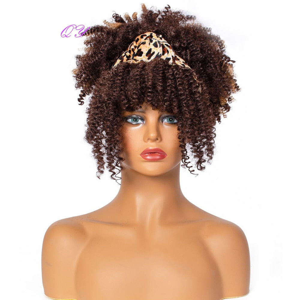 Hair Big Afro Kinky Curly Stirnband Perücken für Frauen Synthetisches Haar Perücken Turban Wrap Hair Style
