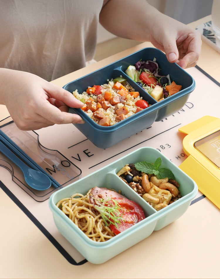 850 ml/1100 ml tragbare Lunchbox Lebensmittelbehälter Mikrowelle geeignet, Bento-Boxen Lunchbox mit Besteck-Sets