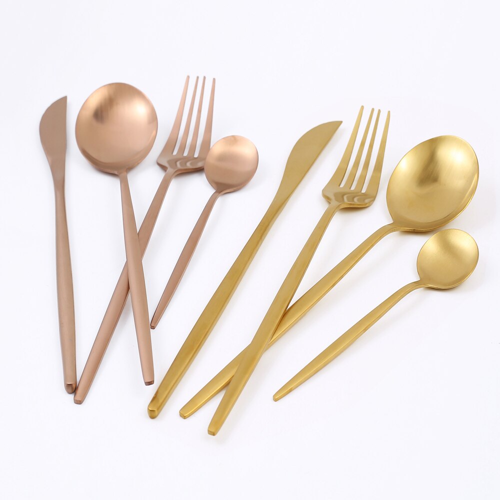 24-teiliges Geschirr-Set aus mattem Gold, Edelstahl 18/10, Messer, Gabel und Löffel Set