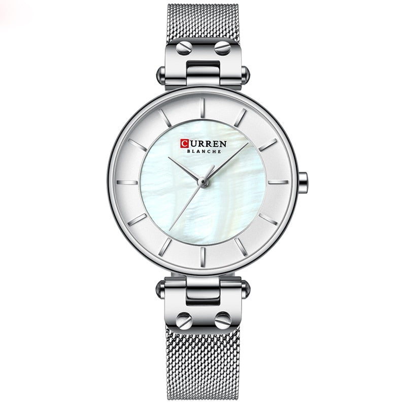 CURREN Mode Frauen Uhr für Damen, Quarzuhren Wasserdicht Stahl Mesh Weiblich Armbanduhr