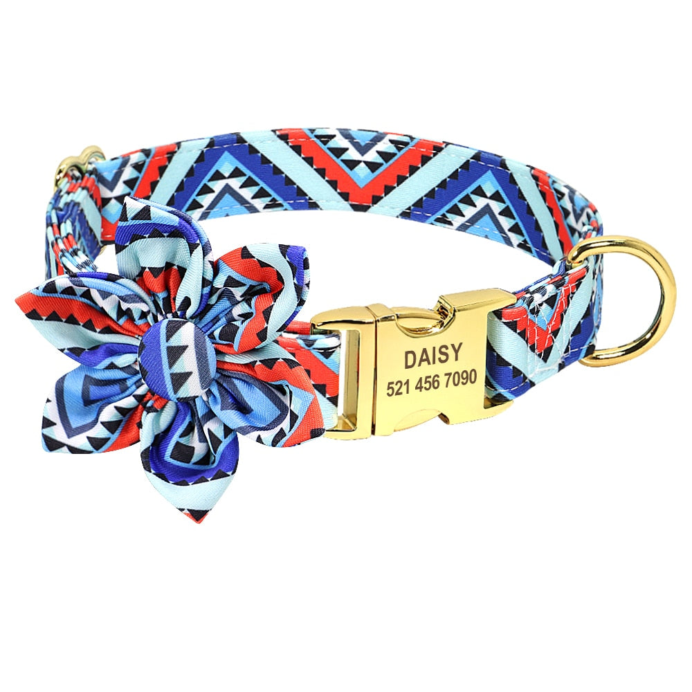 Bohemia Custom Hundehalsband Leine Nylon Blumen bedrucktes Haustier Hundehalsband Leine Personalisiertes Welpenhalsband für kleine mittelgroße Hunde