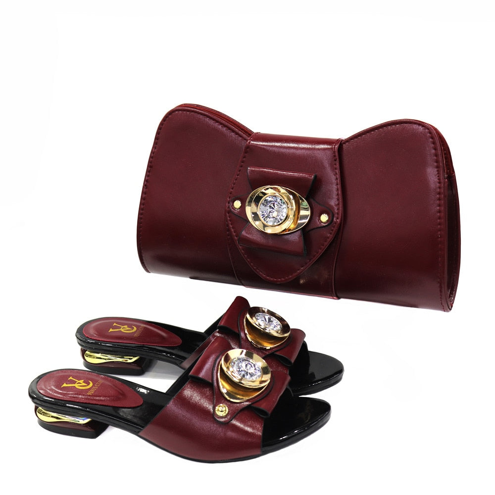 2023 neuestes italienisches Design Mode afrikanische Frauen, niedrige Ferse bequeme Schuhe und Taschen Set
