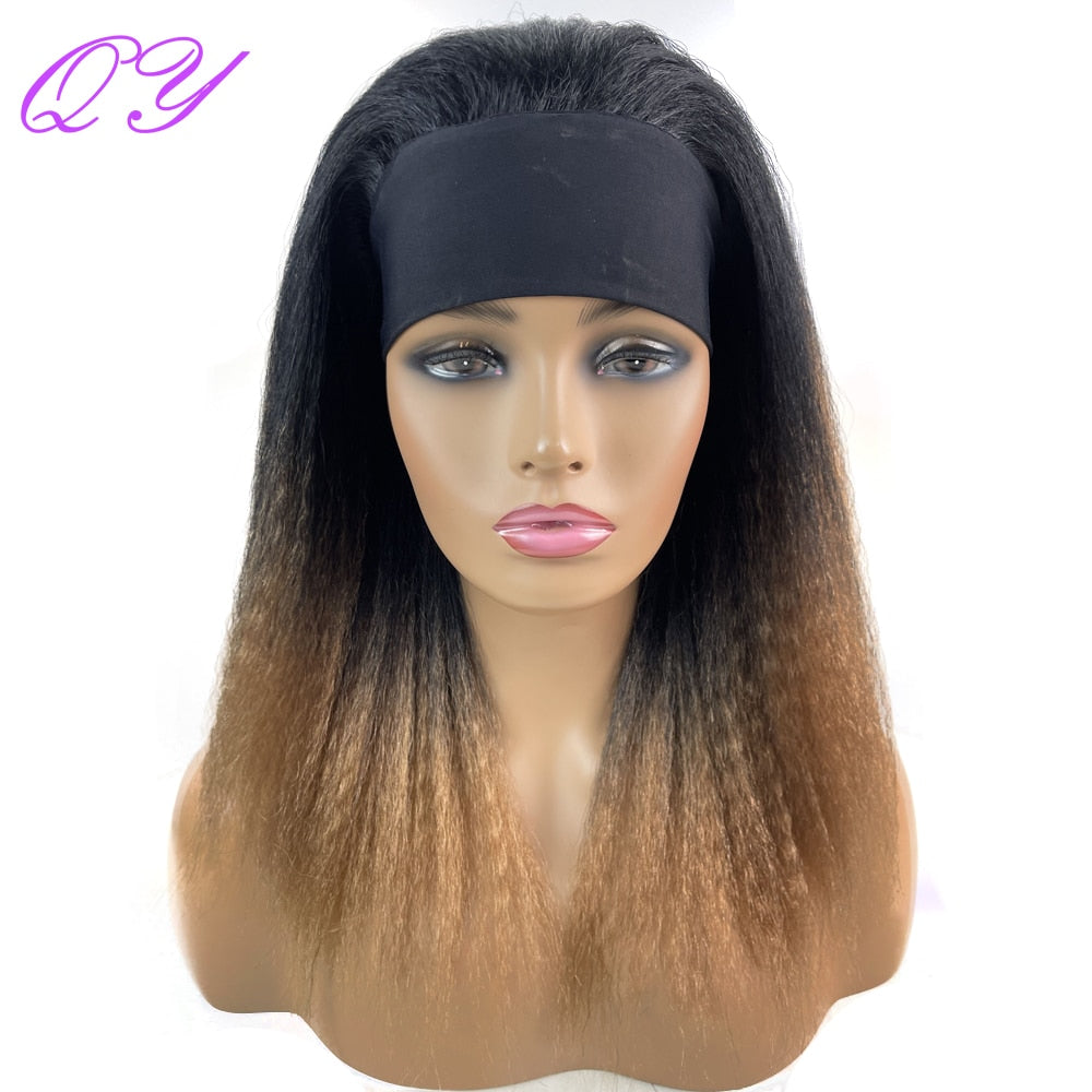 African Straight Headband Wigs Natural Black Medium Length Hairstyle Women's Wig Afro Kinky Free Part Daily Wear Ladies Hair