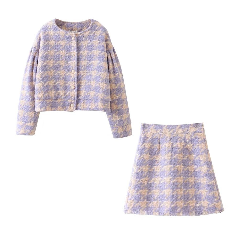 Vintage Sweet Damen Bluse & Mini Rock, Langarm Anzüge 2-teiliges Set