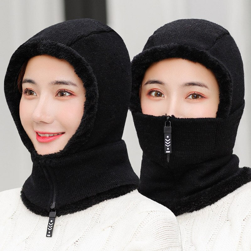 1pcs Frauen-Winter-Strickmütze, Pelz gefüttert warme Wintermützen für Frauen mit Reißverschluss