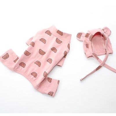 Baumwolle Haustierkleidung Bärenmuster Hundepyjamas, Overall 4 Beine Mantel, O-Ausschnitt