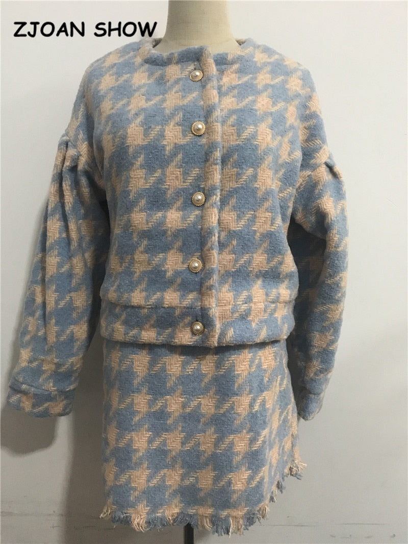 Vintage Sweet Damen Bluse & Mini Rock, Langarm Anzüge 2-teiliges Set