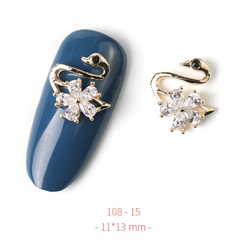 HNUIX 2Pieces 3D Metal Nail art Jewelry Japanese Nail Decorations Top Quality Crystal Manicure Zircon Diamond Charms Pendants