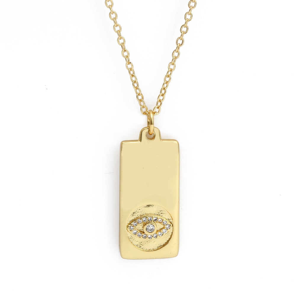 Lucky Eye Eulenherz Fatima Handpantoffeln Türkischer Böser Blick Anhänger Halskette Kupfer Goldfarbe, Langkettige Halskette für Frauen BE132