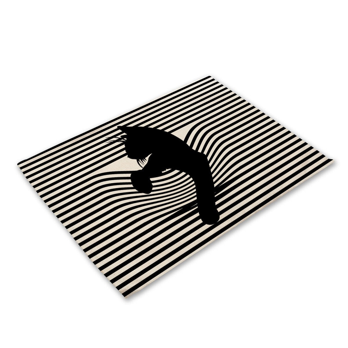 Leinen-Tischsets mit schwarz-weißem Katzendruck für Esstisch-Accessoires, Schüssel, Teller-Platzsets