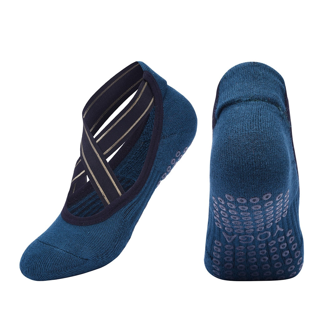 Hochwertige Verband-Yoga-Socken und Anti-Rutsch-Handtuchunterseite, rückenfreie Barre-Tanzsocken