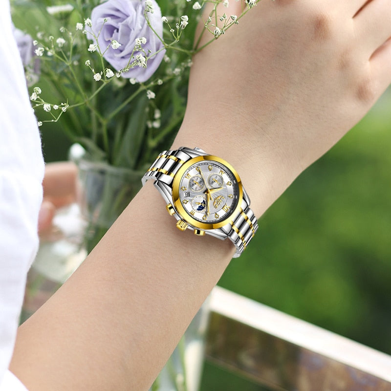 LIGE 2022 Neue Gold Uhr, Frauen Uhren Damen Kreativ Stahl, Armband Uhren Frauen Wasserdicht