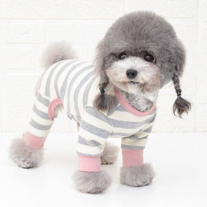 Baumwolle Haustierkleidung Bärenmuster Hundepyjamas, Overall 4 Beine Mantel, O-Ausschnitt
