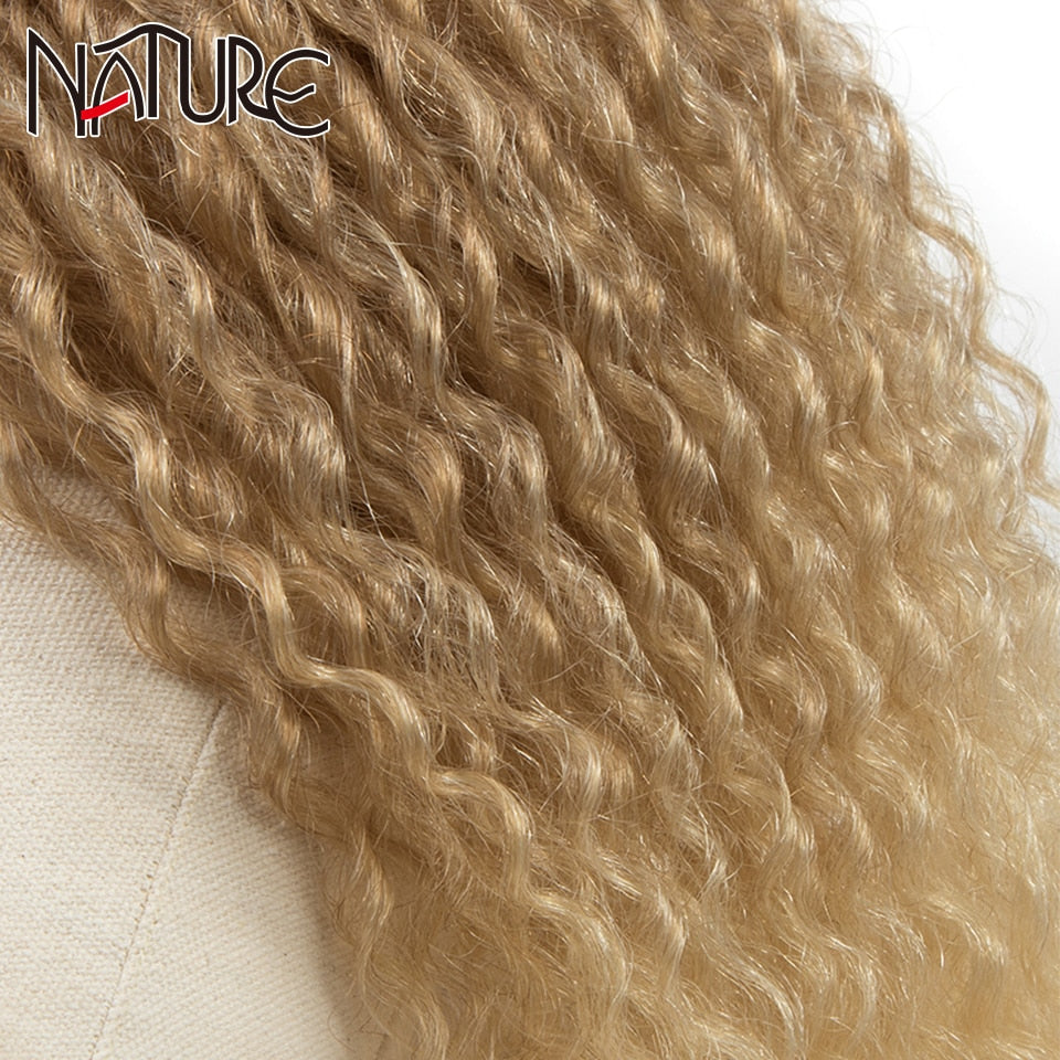 Synthetische Haarverlängerungen für Herbstfrauen Afro Curly Hair Bundles 24 Zoll, Ombre Blonde High Temperature Fiber Hair Weave Bundle