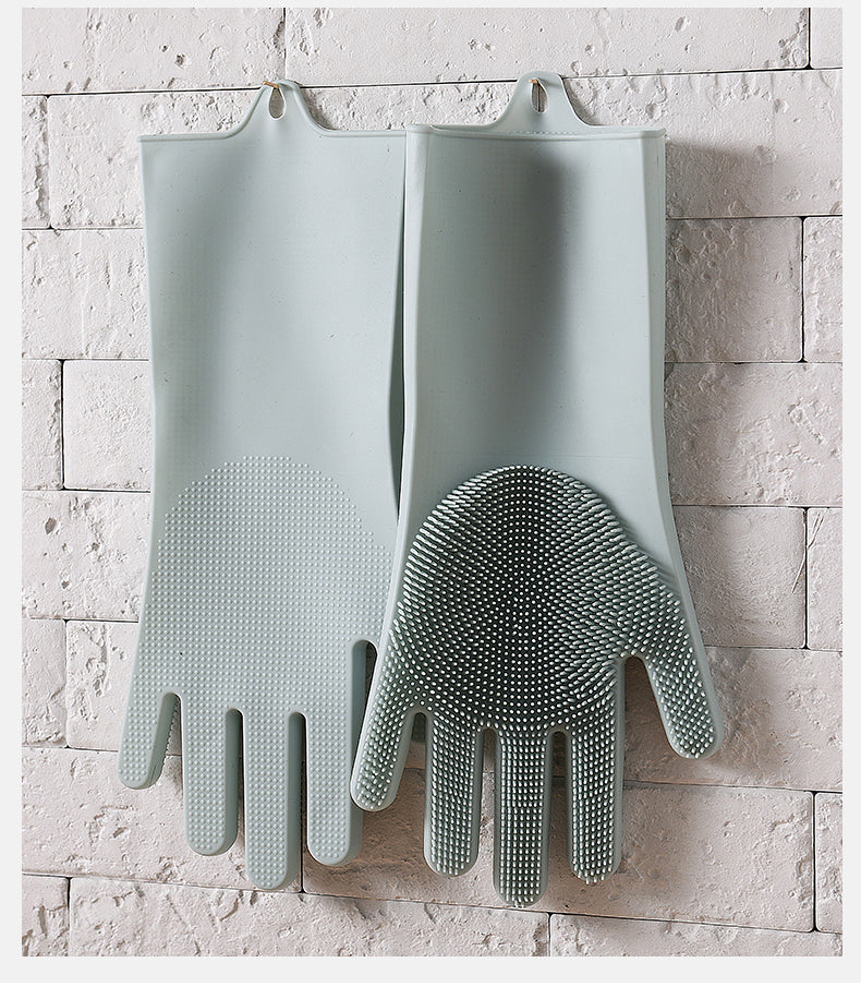 1 Paar Geschirrspülhandschuhe Magic Silicone, Reinigungshandschuhe mit Reinigungsbürste