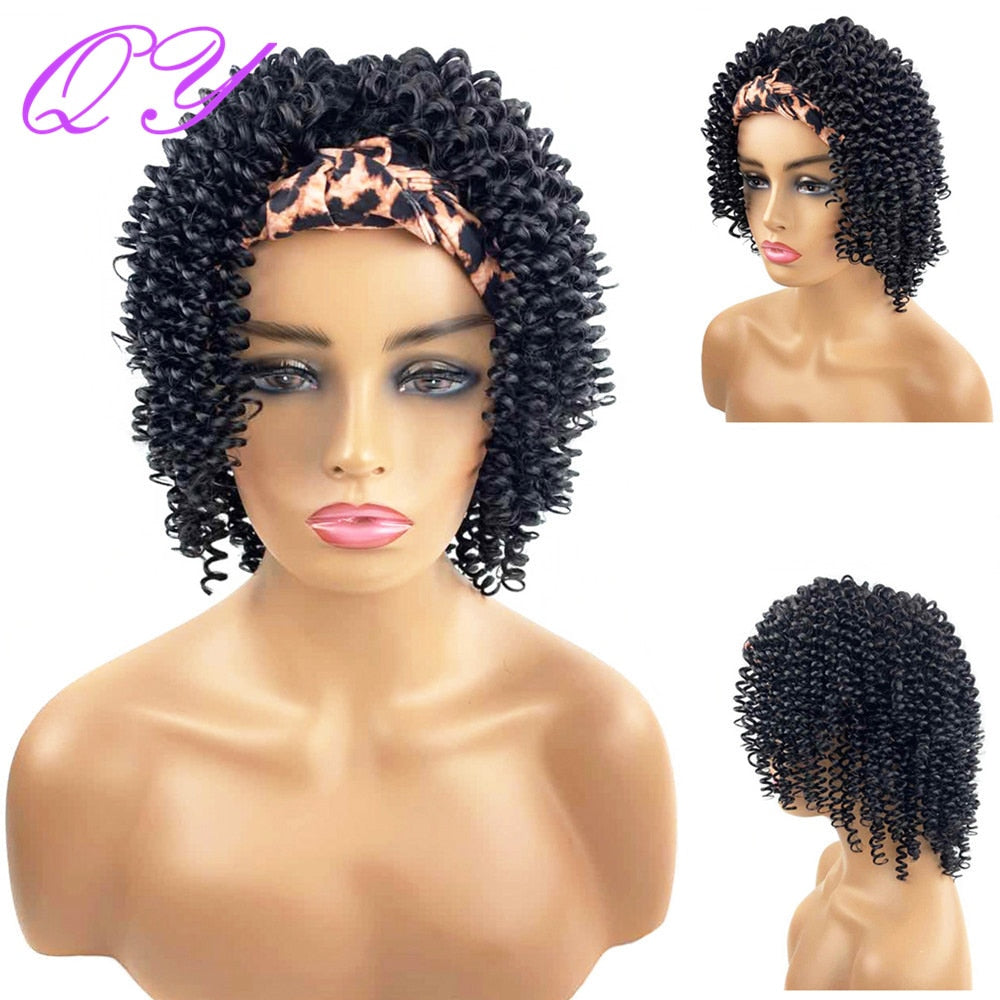 Hair Big Afro Kinky Curly Stirnband Perücken für Frauen Synthetisches Haar Perücken Turban Wrap Hair Style