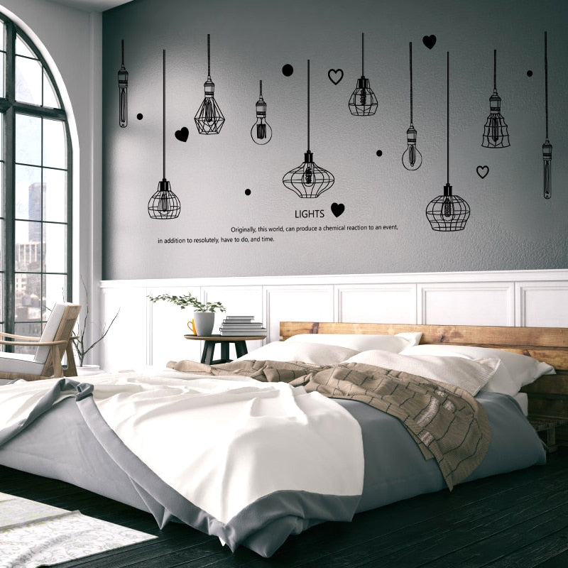 226*97cm Schwarzer Kronleuchter Wandaufkleber Glühbirne Home Decor für Wohnzimmer Schlafzimmer Kunst DIY Vinyl Wandaufkleber abnehmbar