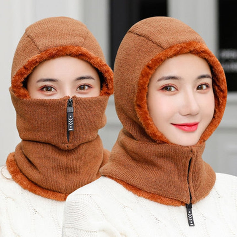 1pcs Frauen-Winter-Strickmütze, Pelz gefüttert warme Wintermützen für Frauen mit Reißverschluss