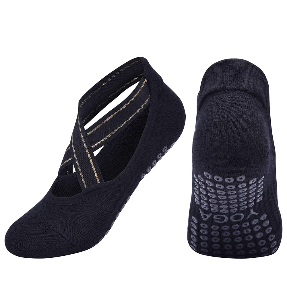 Hochwertige Verband-Yoga-Socken und Anti-Rutsch-Handtuchunterseite, rückenfreie Barre-Tanzsocken
