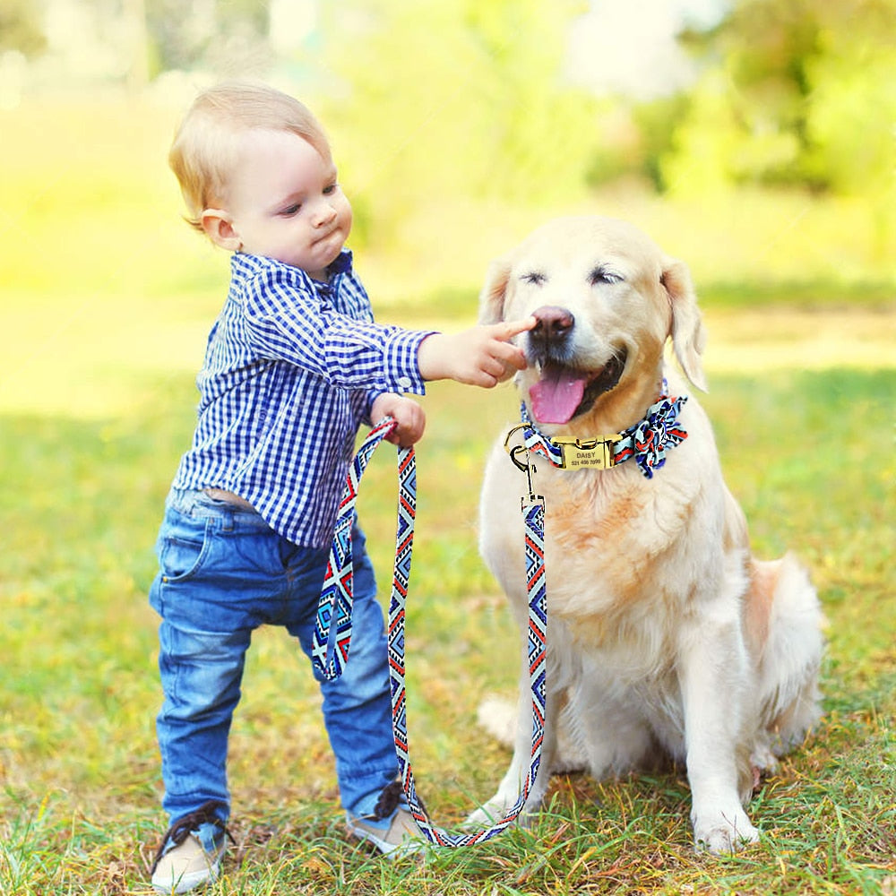 Bohemia Custom Hundehalsband Leine Nylon Blumen bedrucktes Haustier Hundehalsband Leine Personalisiertes Welpenhalsband für kleine mittelgroße Hunde
