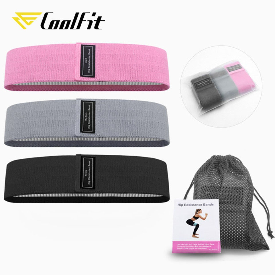 3 STÜCKE CoolFit Hüftband Yoga Widerstandsbänder, Fitnessbänder Set mit Anti Rutsch Rollen