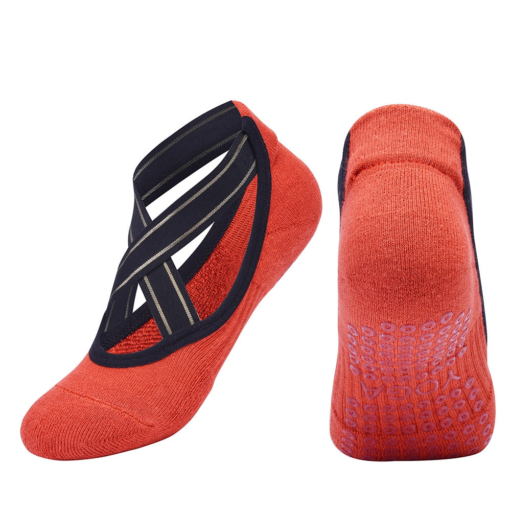 Hochwertige Verband-Yoga-Socken und Anti-Rutsch-Handtuchunterseite, rückenfreie Barre-Tanzsocken