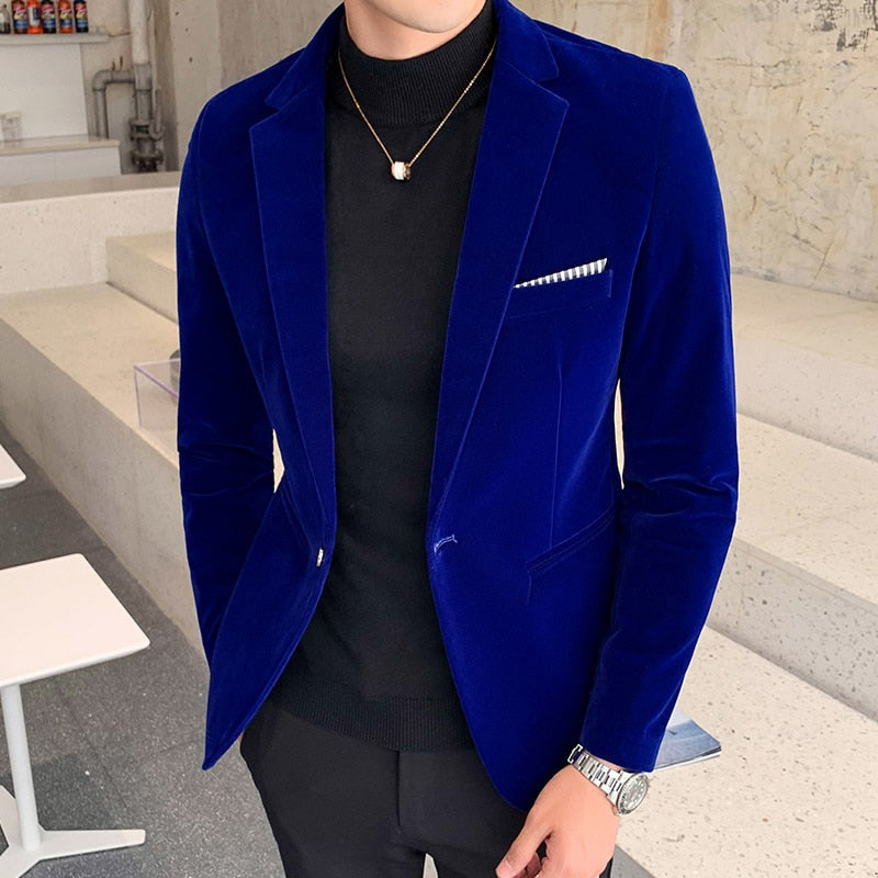 Herren Blazer aus hochwertigen Samt, Lässig Mode-Anzug Jacke, Business Herrenjacke