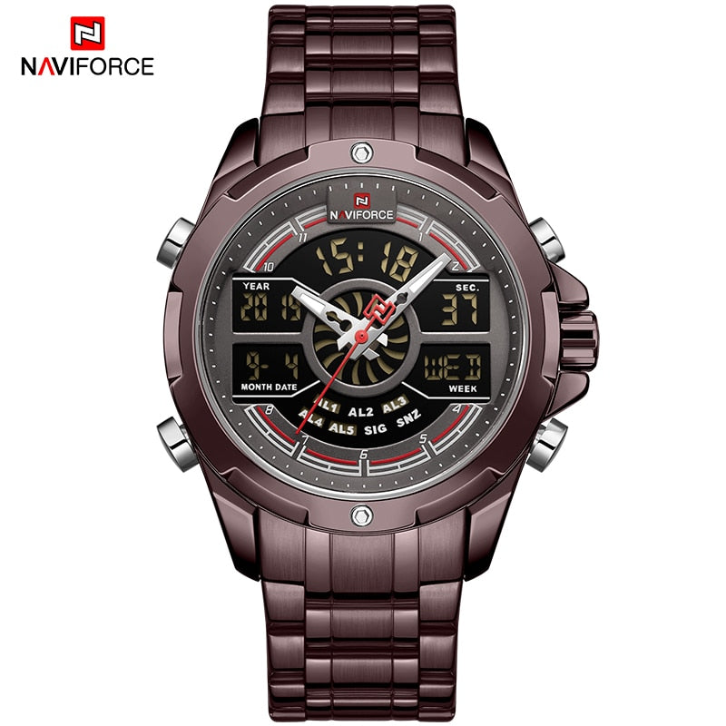Quarz Militär Digitaluhruhr für Herren, LED Top Golduhr, Voll Stahl Armbanduhr