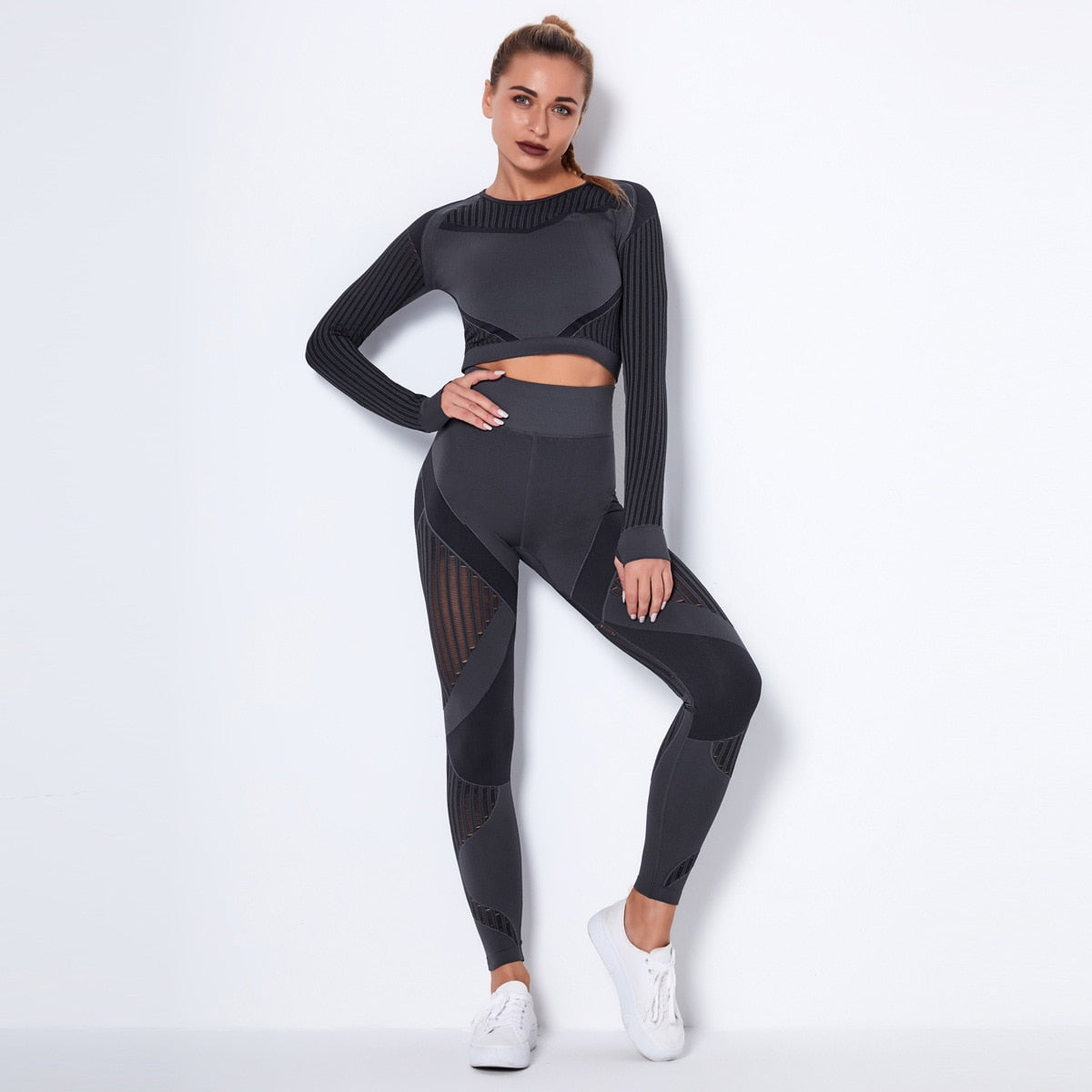 Workout-Sets für Frauen, 2-teiliges, nahtloses Yoga-Outfit, Trainingsanzug, hoch taillierte Leggings und Crop-Top-Fitness-Kleidungsset