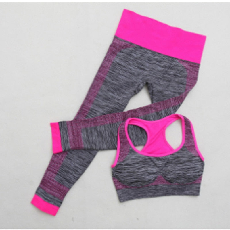 2Pcs Frauen Yoga-Set Workout Legging Caprihose, Damen Trainingsanzug Laufkleidung