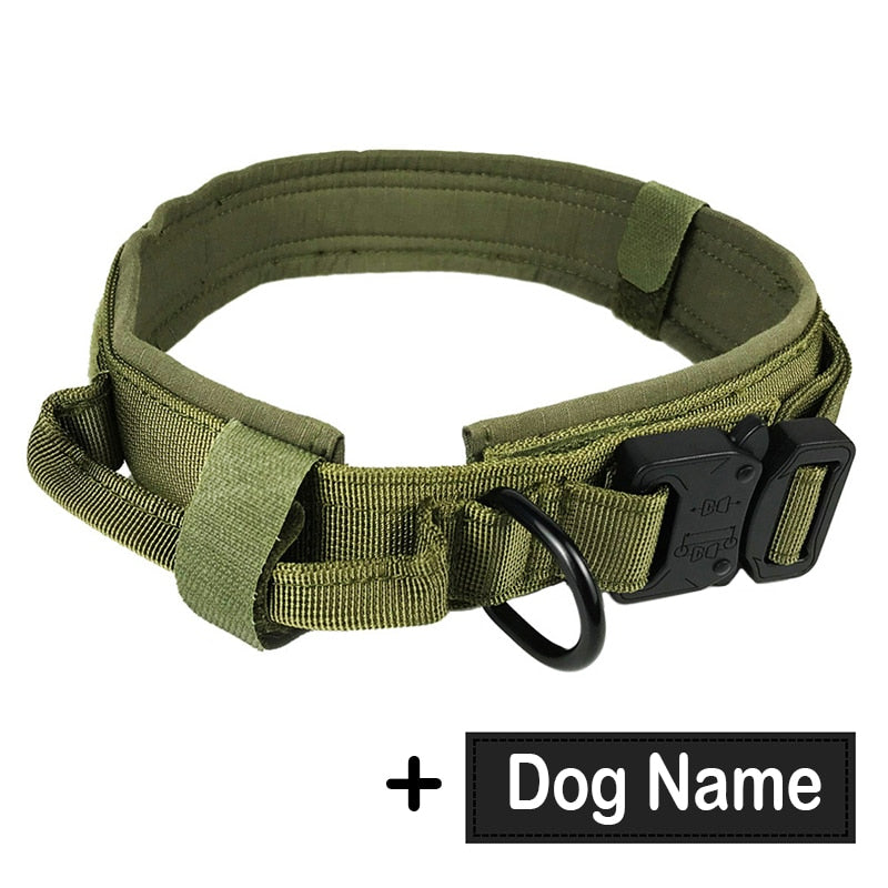 Hundehalsband mit Hundemarke Nylon, verstellbar, militärisch, taktisch, großes Hundehalsband mit Griff, Training, Laufen, Hundehalsband, personalisierbar