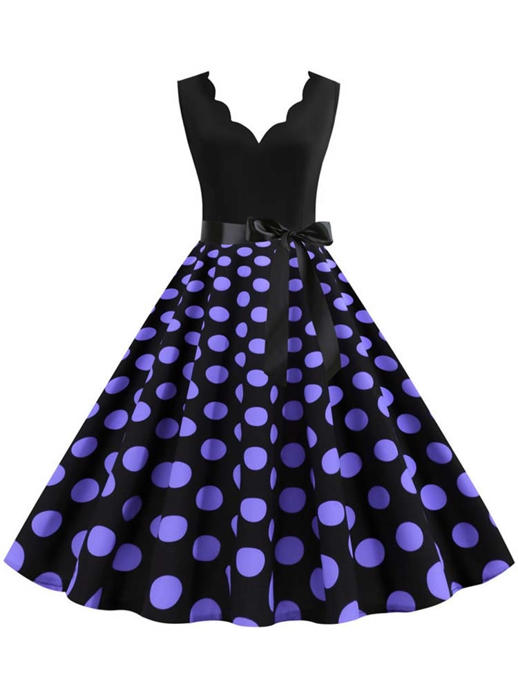 Schwarzes Punkt Sommerkleid 2023, Pinup elegantes Weinlese Partei Kleid