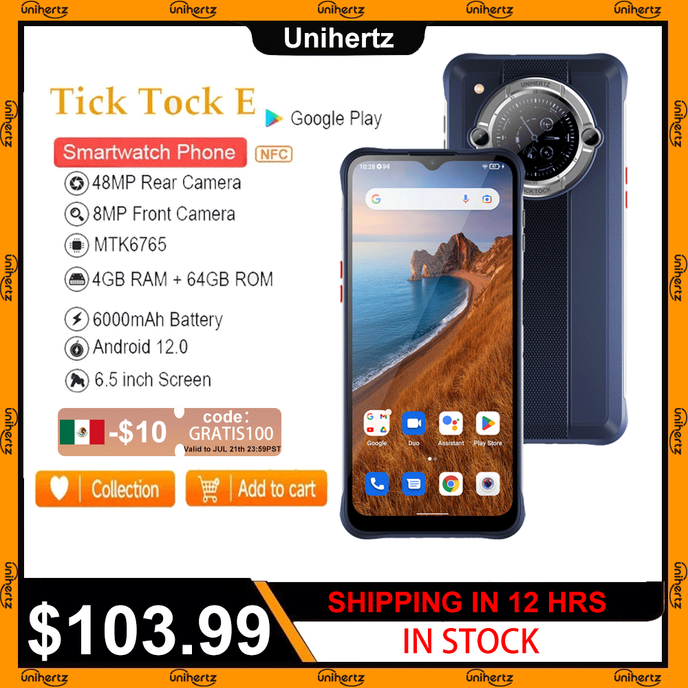 Unihertz Tick Tock E Octa Core Android Smartphone 6000 mAh, 6,5 Zoll Bildschirm 4 GB, 64 GB Mobiltelefon, 48 MP Entsperren Sie das Schnellladetelefon