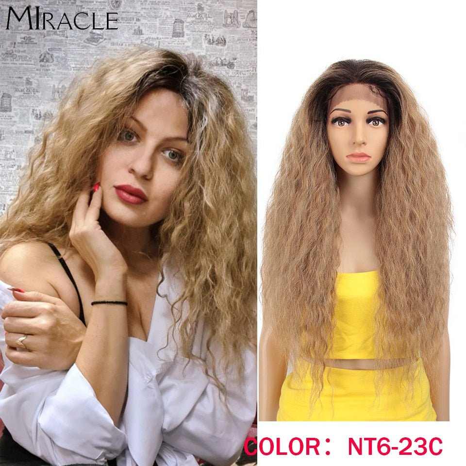 13*4 Synthetische Lace Front Perücke, Lockige Afro Perücken für Frauen 30Zoll Natürliche Perücken Wunder Haar