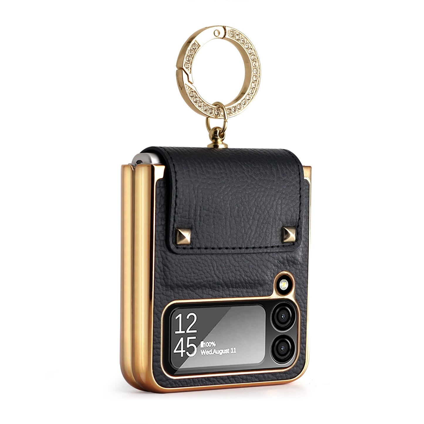 Vietao Z Flip3 Flip4 Beschichtung PC Ringhalter Orange Leder Handytasche für Samsung Galaxy Z Flip 4 3 Zflip4 Hülle