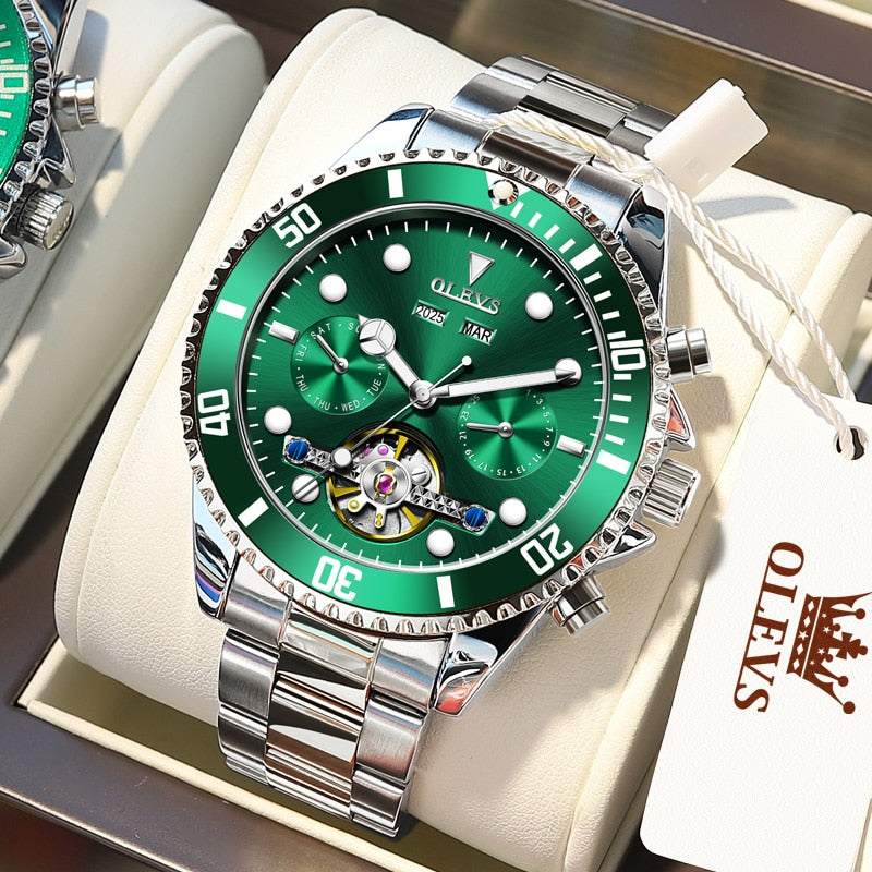 Herren Edelstahl Mechanische Uhr, Automatikuhr Luxus Wasserdichte Sport Herrenuhr