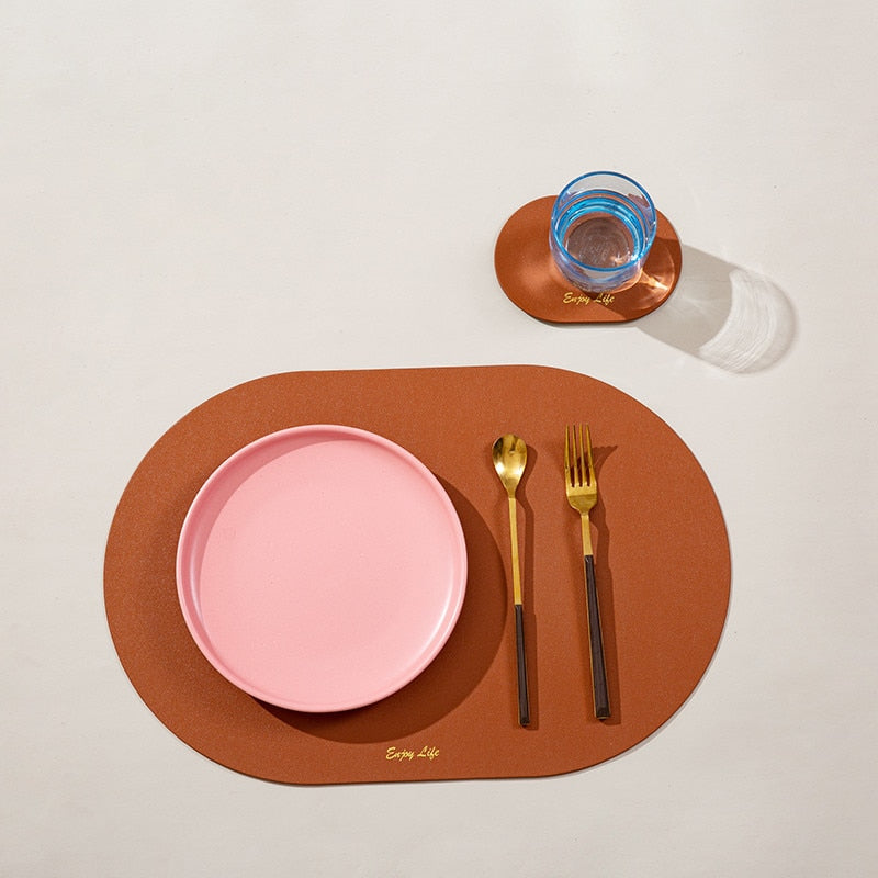 Tischset für Esstisch, wasserdicht, rutschfest aus PU-Leder, Tischset, Untersetzer, Tasse, Wein