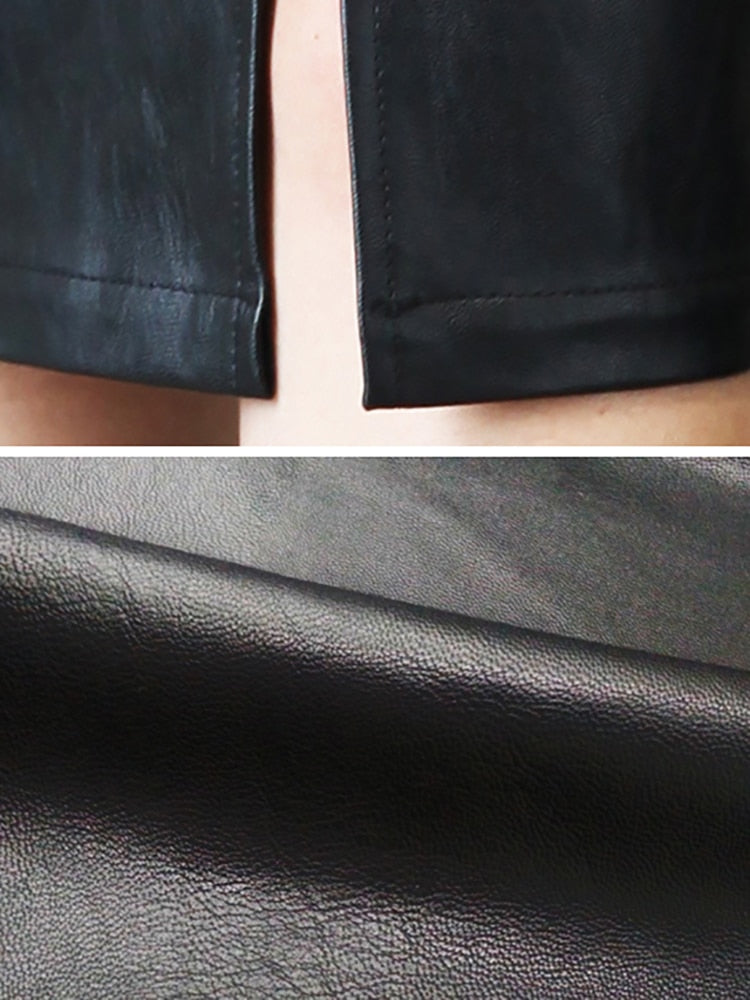 Damen Bleistift Leder Rock, 2023 Neue Midi Sexy Hohe Taille