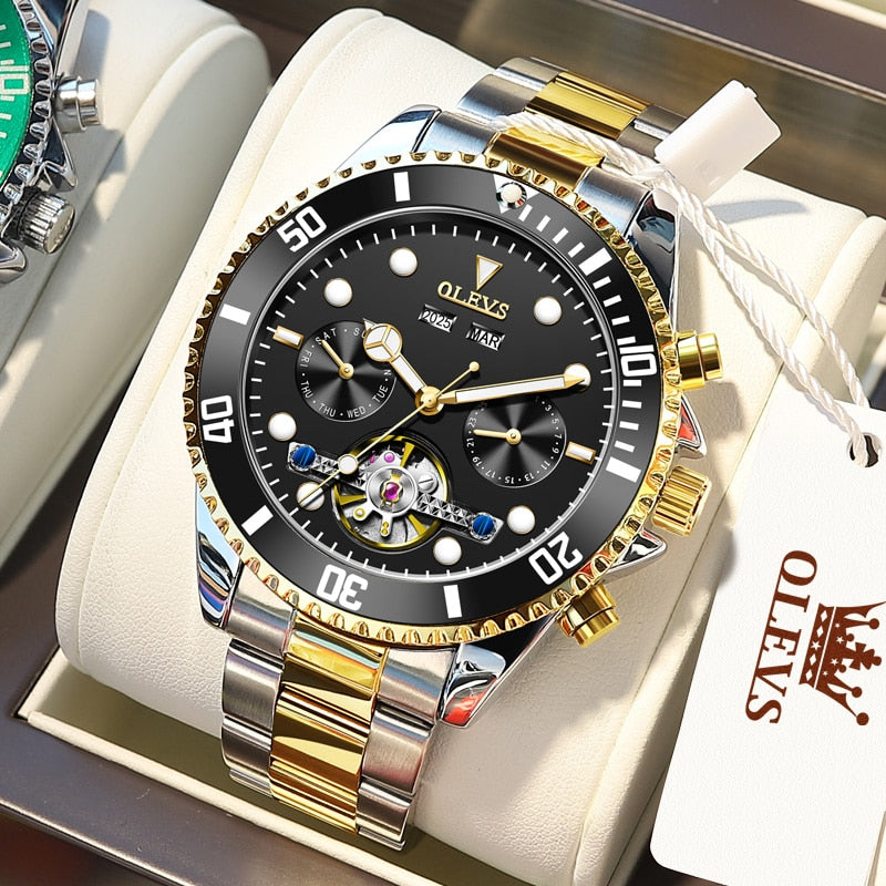 Herren Edelstahl Mechanische Uhr, Automatikuhr Luxus Wasserdichte Sport Herrenuhr