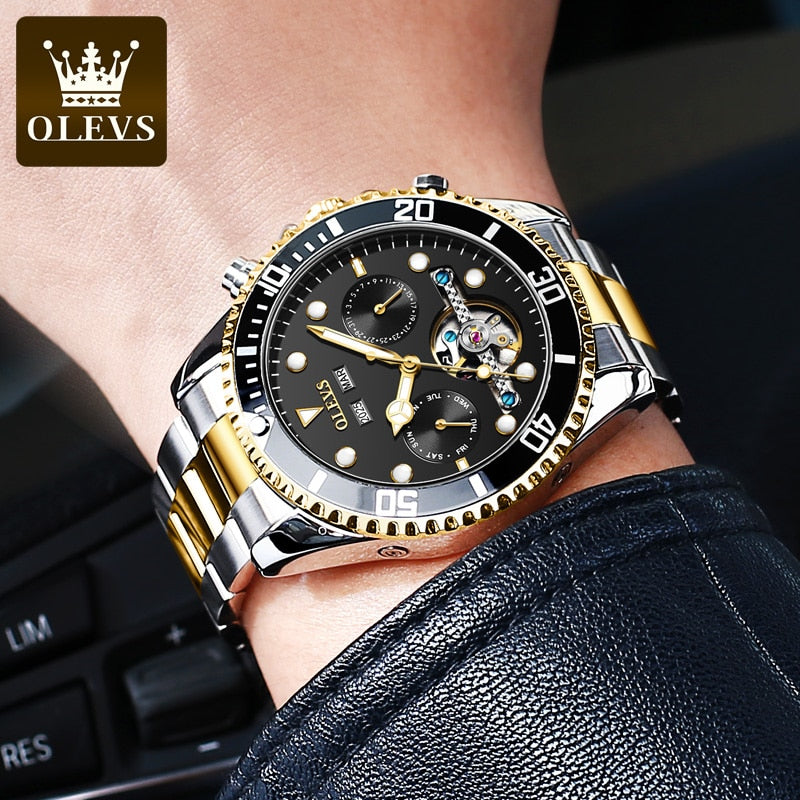 Herren Edelstahl Mechanische Uhr, Automatikuhr Luxus Wasserdichte Sport Herrenuhr