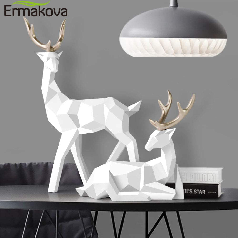 Hochwertig modernes geometrisches Paar Hirsch Statue-Skulptur, 2 Stücke Moderne Geometrische Paar Hirsch