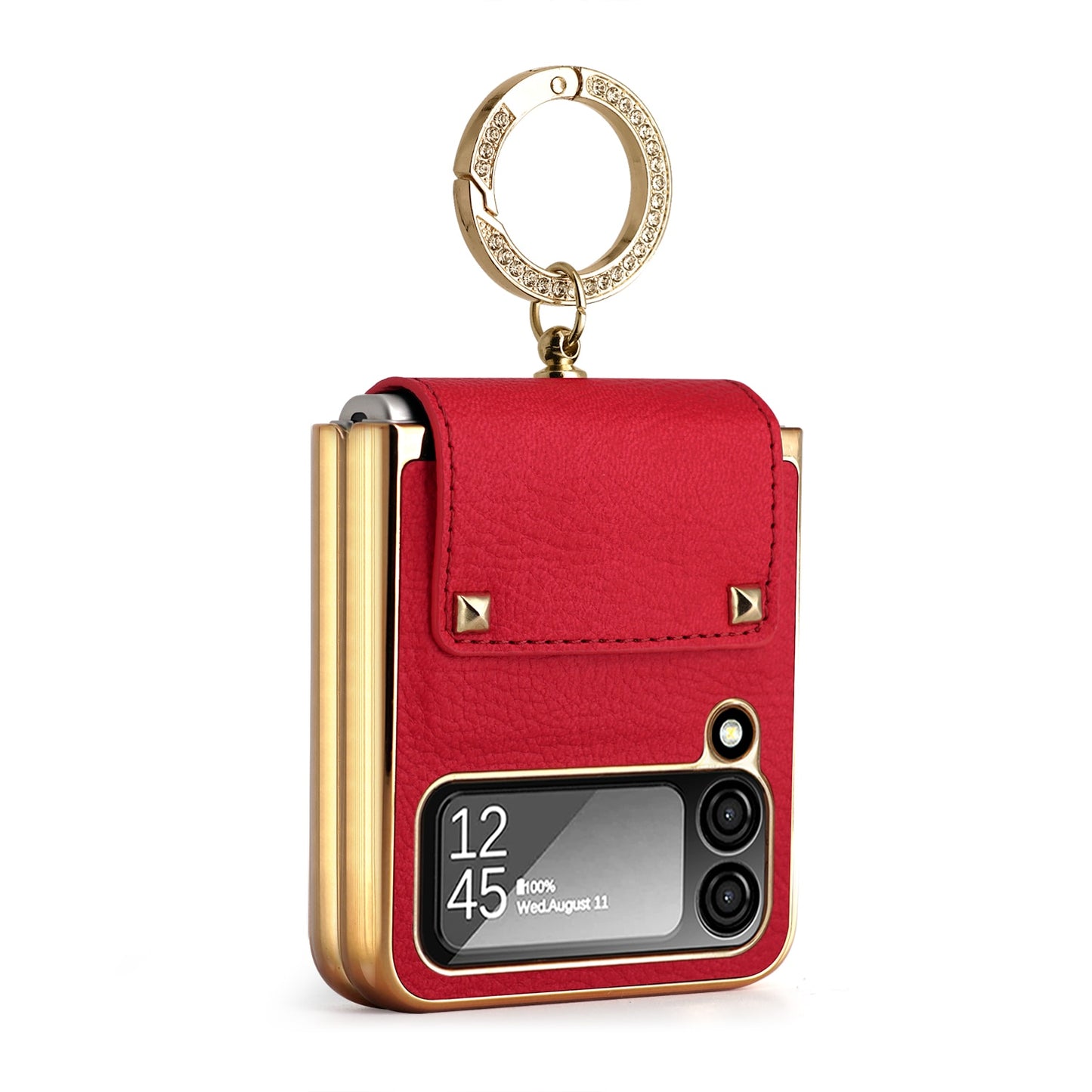 Vietao Z Flip3 Flip4 Beschichtung PC Ringhalter Orange Leder Handytasche für Samsung Galaxy Z Flip 4 3 Zflip4 Hülle