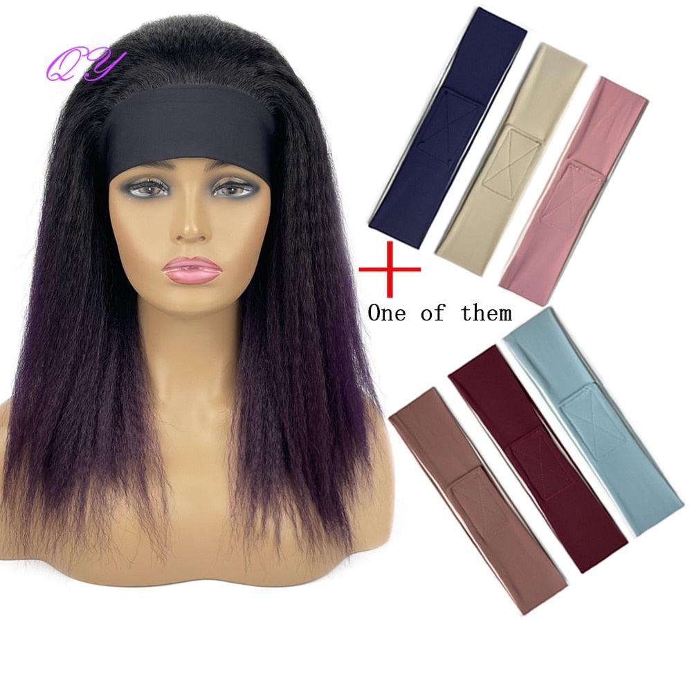 African Straight Headband Wigs Natural Black Medium Length Hairstyle Women's Wig Afro Kinky Free Part Daily Wear Ladies Hair