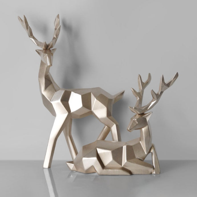 Hochwertig modernes geometrisches Paar Hirsch Statue-Skulptur, 2 Stücke Moderne Geometrische Paar Hirsch