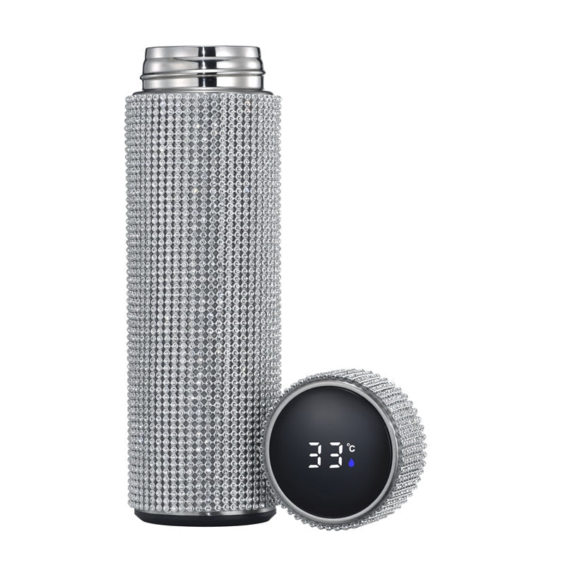 480 ml Smart Diamond Thermosflasche Temperaturanzeige Edelstahl Wasserflasche für Mädchen, Kaffeetasse Thermosbecher Erwachsenes Geschenk