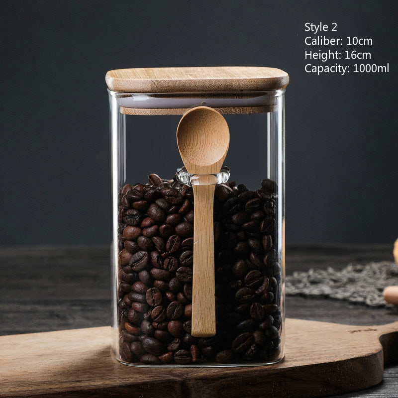 800–1200 ml versiegeltes Glas, Vorratsbehälter für Gewürz, Teebox oder Kaffeebohnen