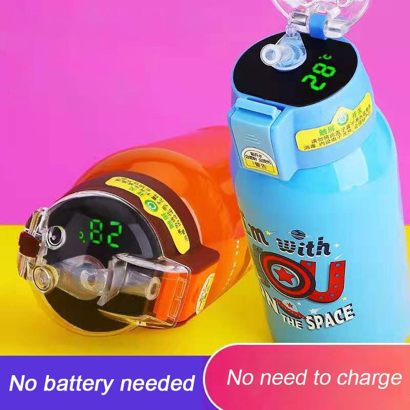 500 ml Cartoon Smart Temperaturanzeige, Thermosbecher Tragbare Pressstroh Stil Wasserflasche, Hält 24 Stunden warm und kalt für Babys