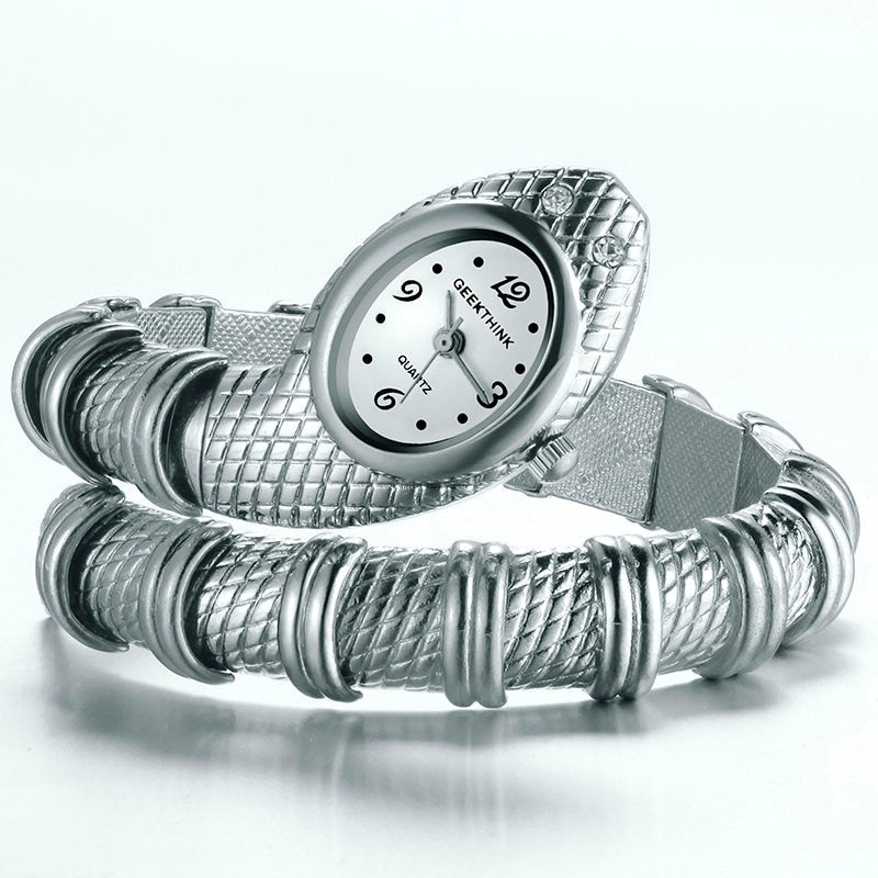 Marke Quarzuhr Armband für Frauen, Damen Schlange Kleid Uhr Armreif Diamant Ornament