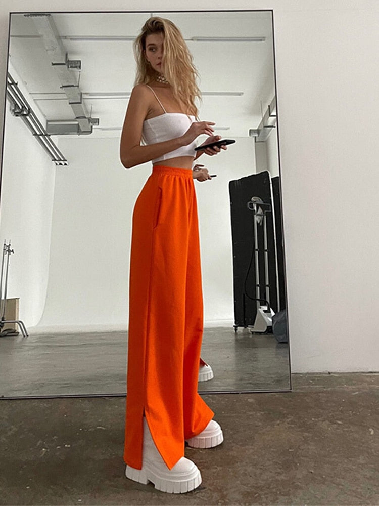 Damen Breite Bein Hosen für den Sommer & Frühling, Lose Jogginghose Chic Split Hohe Taille